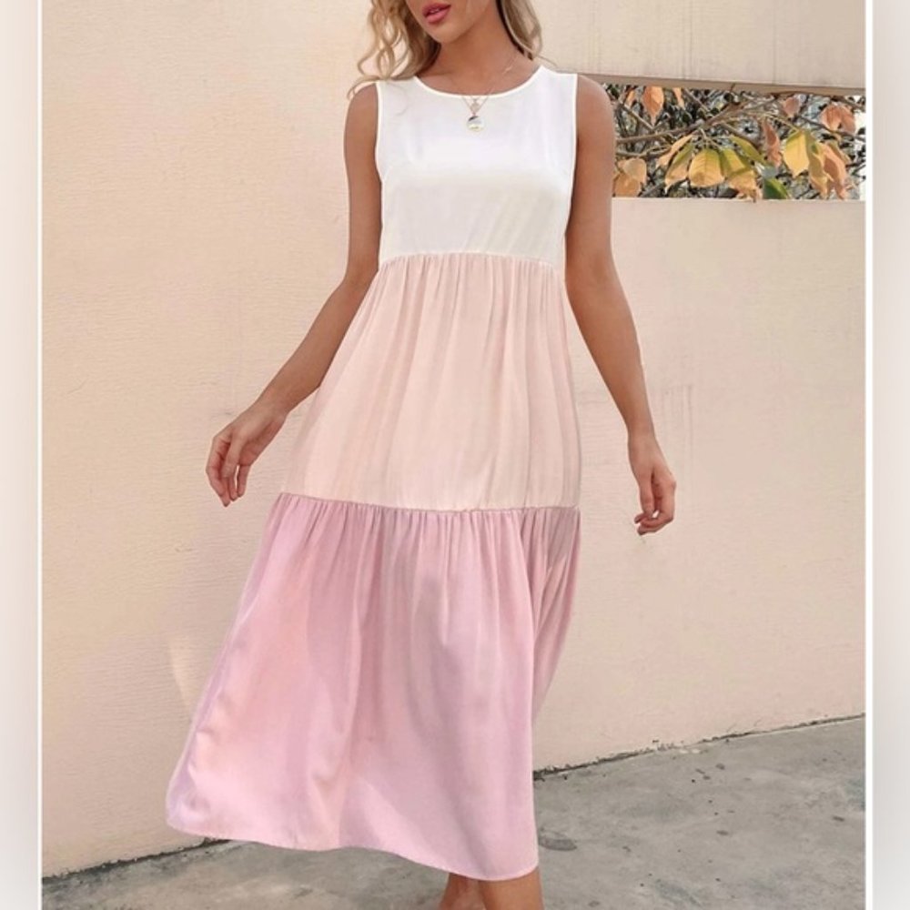 Boho Color Block Smock Dress
